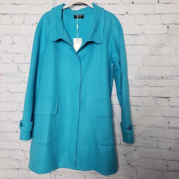 Averado Bessi Designer 100% Wool Coat Turquoise Blue NWT size 14